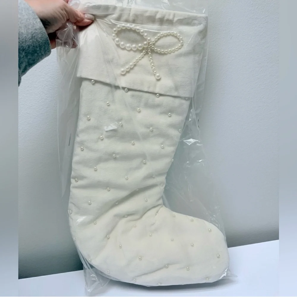 New! Anthropologie Akoya Pearl-Embellished Stocking Holiday 2025, 22.75